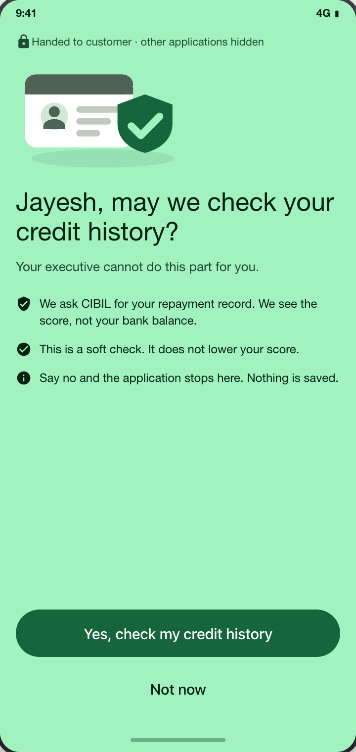 Credit bureau consent, handoff mode